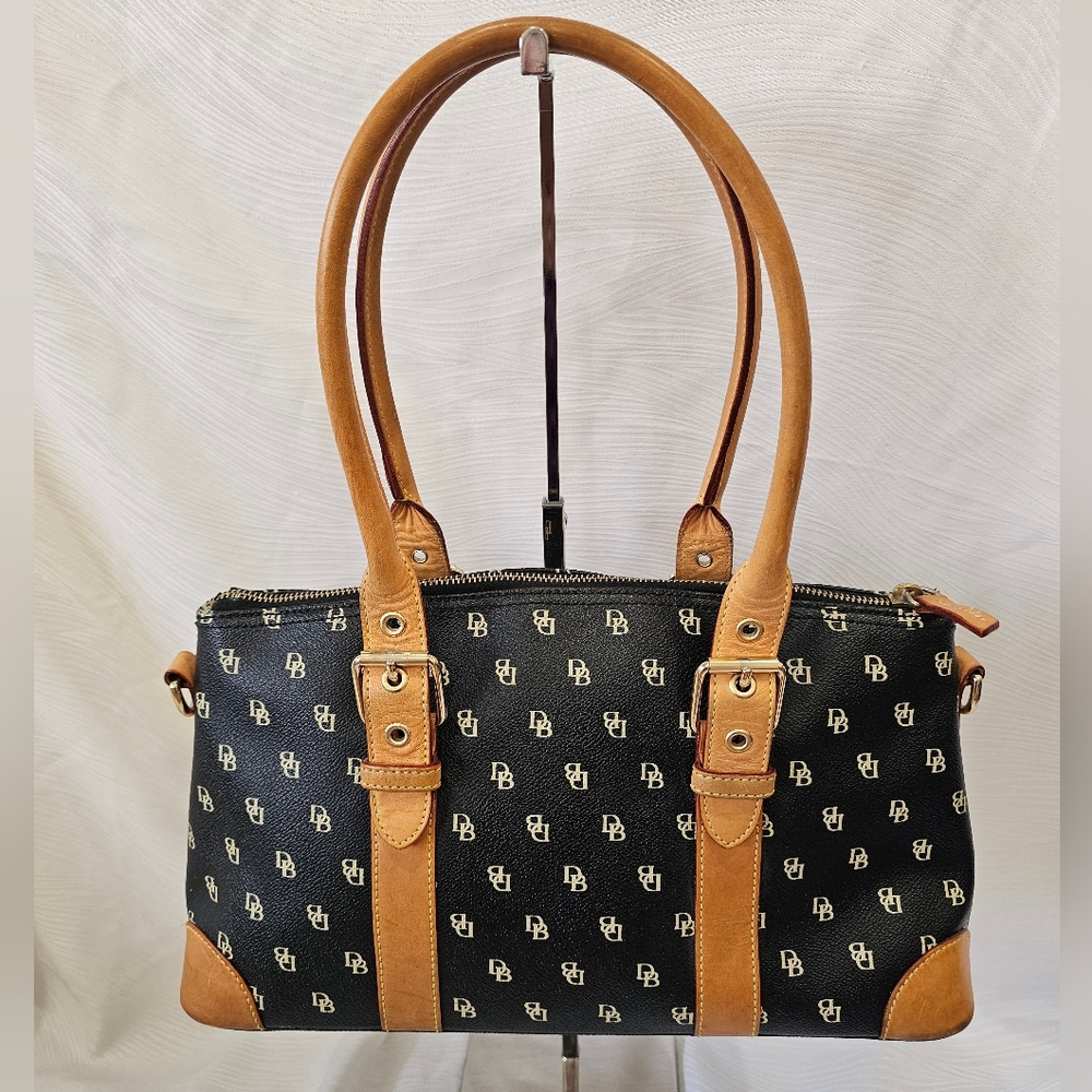 Dooney & Bourke Signature Deep Brown and Tan Handbag with Crossbody EUC